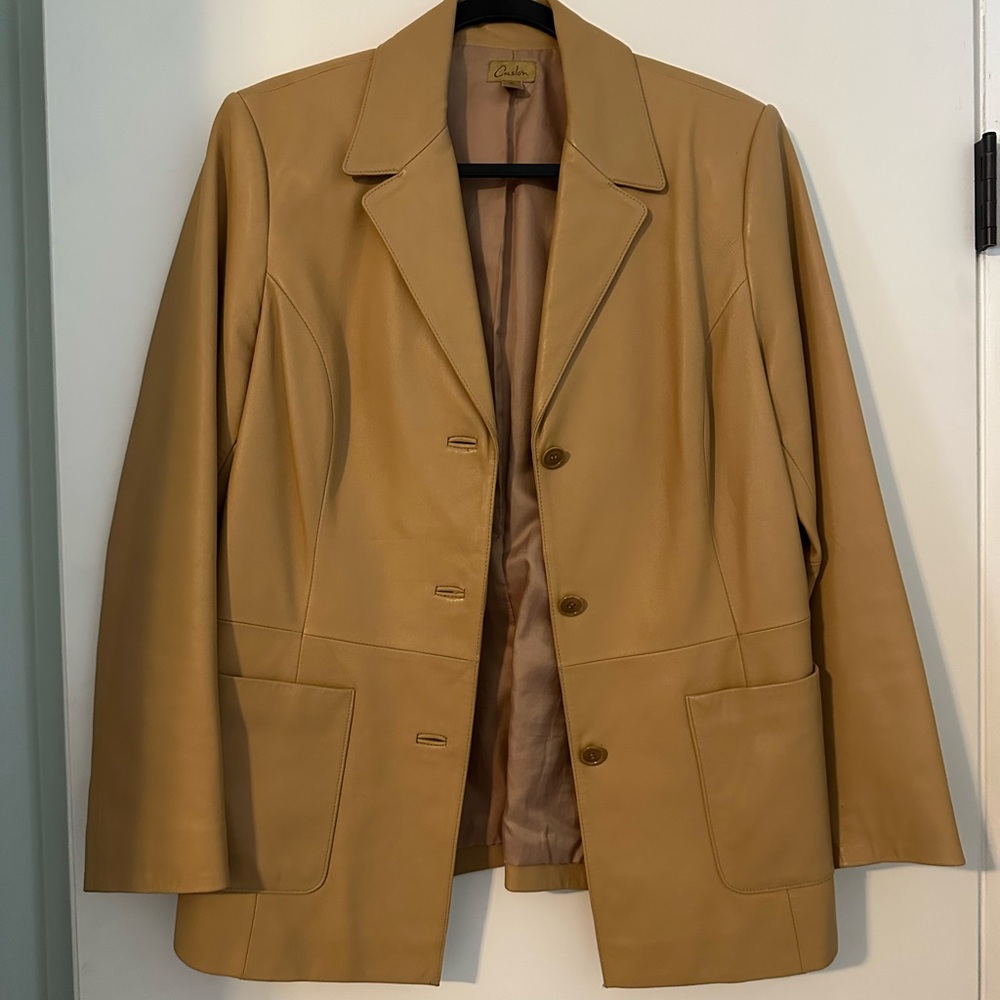 Caslon Beige Leather Blazer Jacket